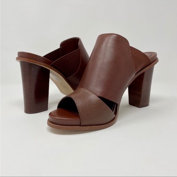 🆕 NIB White House Black Market Caylee Brown Leather Mule Peep-Toe Block Heel 10 - Picture 7 of 13